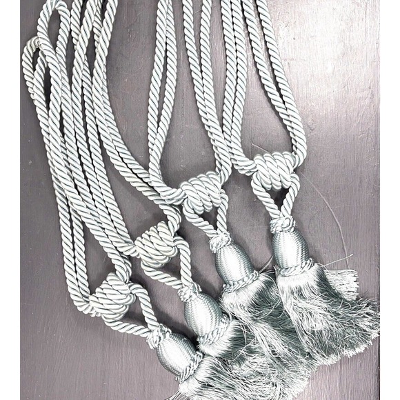 Vintage 4 Large Aqua Blue Twisted Rope Curtain Tie Backs Tassels 20 Inch - Picture 1 of 7